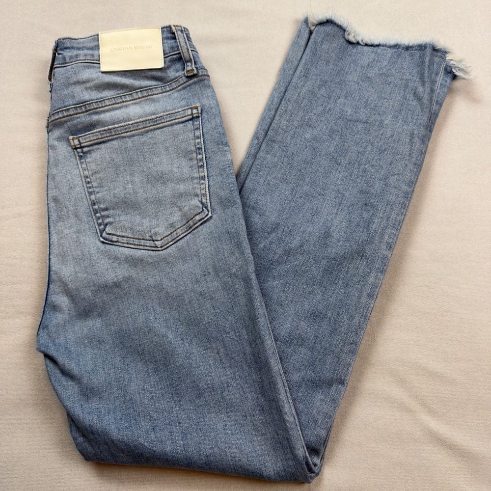 Jonathan Simkhai Standard River High Rise Straight Leg Raw Hem Jeans Size 27